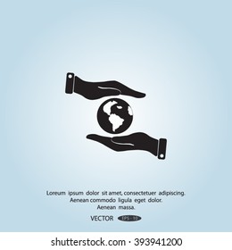 Hand holding globe sign , vector illustration.