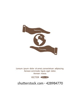 Hand holding globe sign , vector illustration.