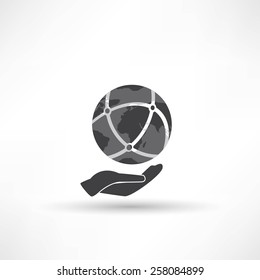 hand holding globe, social network