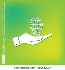 hand holding a globe symbol. news. Symbol news. Icon globe planet