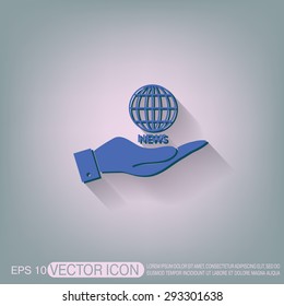 hand holding a globe symbol. news. Symbol news. Icon globe planet