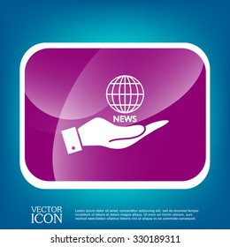 hand holding a globe symbol. news. Symbol news. Icon globe planet