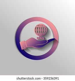hand holding a globe symbol. news. Symbol news. Icon globe planet