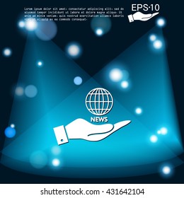 hand holding a globe symbol. news. Symbol news. Icon globe planet