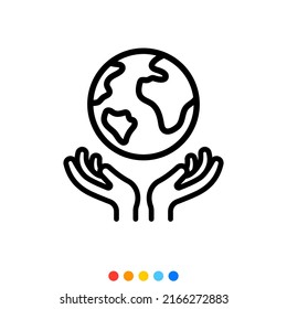 Hand holding a globe, Vector, Icon, Illustration.