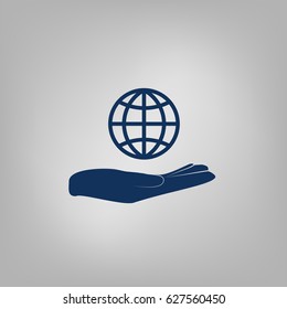 Hand holding globe vector icon