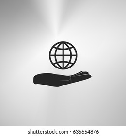 Hand holding globe vector icon