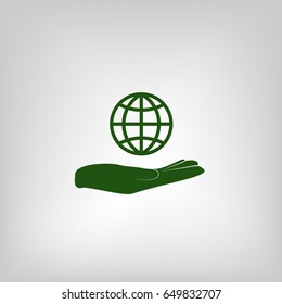 Hand holding globe vector icon