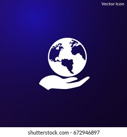 Hand holding a globe vector icon