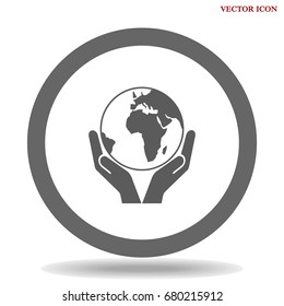 Hand holding a globe vector icon