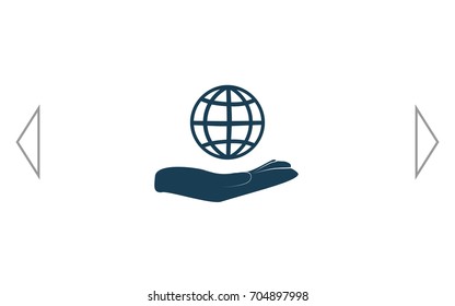 Hand holding globe vector icon