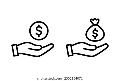a hand holding a glowing dollar icon symbol vector