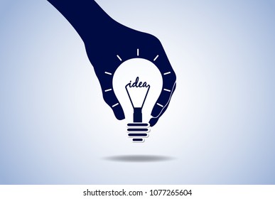 hand holding glowing lamp isolated background blue white. creative idea concept. Bright idea. the way to solve problem. business finance. Vector illustrations