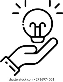 Mano que sostiene el icono de la bombilla que brilla intensamente