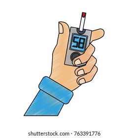 Hand holding glucometer