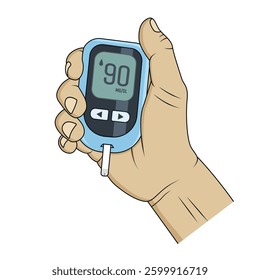 Hand holding glucose meter test. blood sugar vector illustration