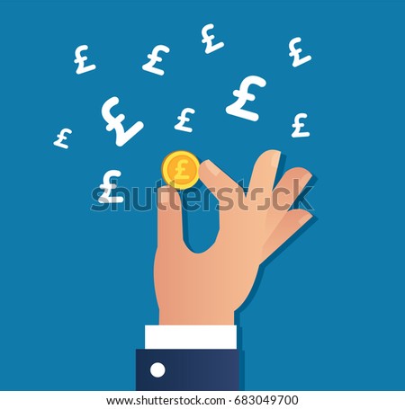 hand holding gold coin and Pound icon vector, business concept 