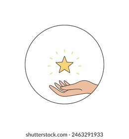 Hand holding a golden star with rays