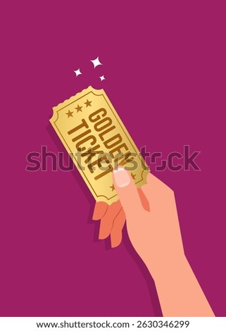 Hand holding golden ticket. Vector illustration. Stock Illustration