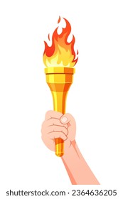 Hand holding golden torch with Flame vector