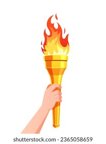 Hand holding golden torch with Flame vector