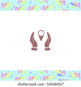 Hand holding gps vector icon on white background. Isolated illustration. Business picture.