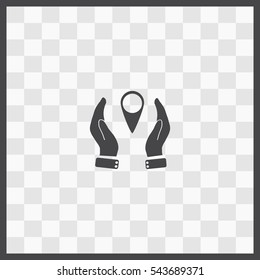 Hand holding gps vector icon. Isolated illustration. Business picture.