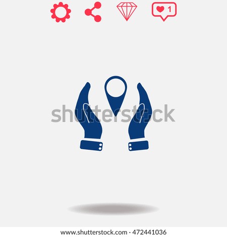 Hand holding gps vector icon on grey background.