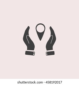 Hand holding gps web icon. Isolated illustration