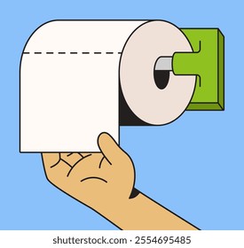 A Hand holding and grabbing toilet paper cartoon vector illustration