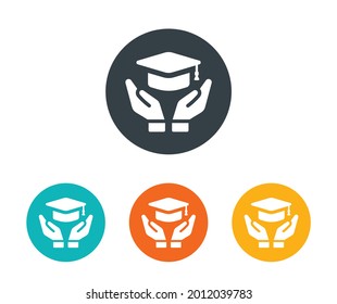 Icono de la tapa graduada con la mano. Concepto de educación. Símbolo de graduación. Signo de soporte del estudio.