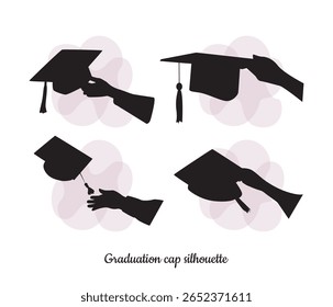 hand holding graduation cap vector illustration