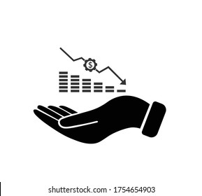 Hand holding graph chart icon.Hand and loss vector icon.