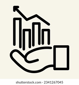 Hand holding graph line icon. Growth chart in palm vector illustration isolated on white. Management outline style designed for and app. Eps 10.
