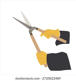 mão segurando tesoura de grama. vektor