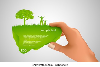 hand holding a green bubble for text