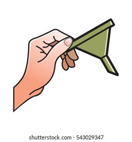 hand holding green color funnel-vector drawing