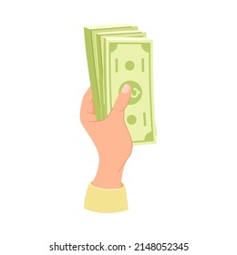 Hand Holding Green Dollar Banknote or Paper Money Vector Illustration