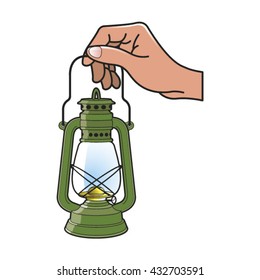 hand holding green haricot lantern-vector drawing