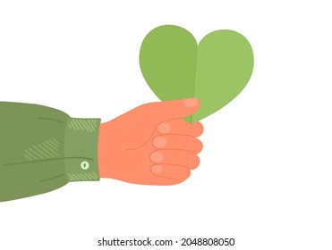 Hand Holding Green Heart. Eco, Environment Protection, Organic Concept.