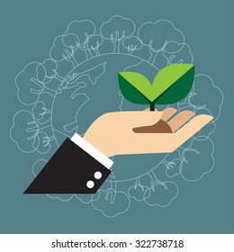 Hand holding green plant, Reforestation, Environment conservation concept