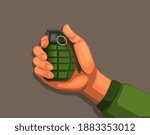 Hand holding grenade. army explosion weapon equipment symbol concept in cartoon illustration vector