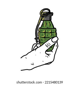 Hand holding grenade vector illustration design