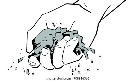 hand is holding ground black and white drawing, vector sketch