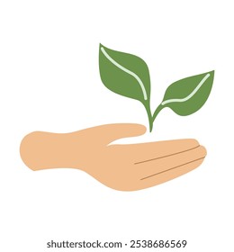 Hand holding a growing plant icon symbolizing sustainability and growth.