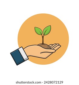 Hand Holding Growing Plant Vector Illustration. Save Environment Concept Illustration