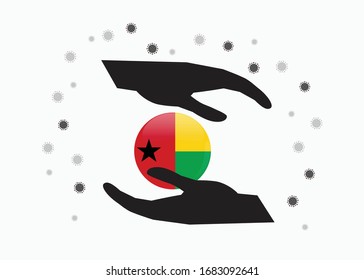 Hand holding Guinea-Bissau flag in cycle symbol, Protect Bissau-Guinean people from coronavirus or COVID-19 concept, Save Guinea-Bissau, sign symbol background, vector illustration. 