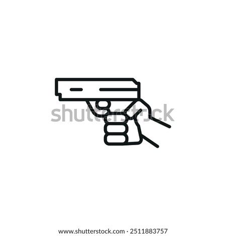 Hand holding gun icon. Simple minimal line art icon depicting a hand holding a gun. Perfect for safety, security, or military-themed designs. Vector illustration