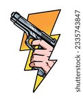 hand holding gun with lightning shape