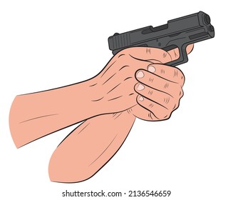 Hand holding gun shooting. vector illustration